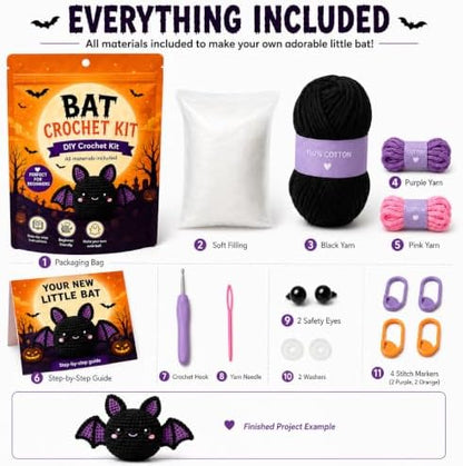 Halloween Bat Crochet Kit for Beginners, DIY Amigurumi Craft Kit - Image 2