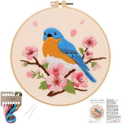 Louise Maelys Blue Bird Embroidery Kit for Beginners, DIY Floral Kit by LouiseMaelys