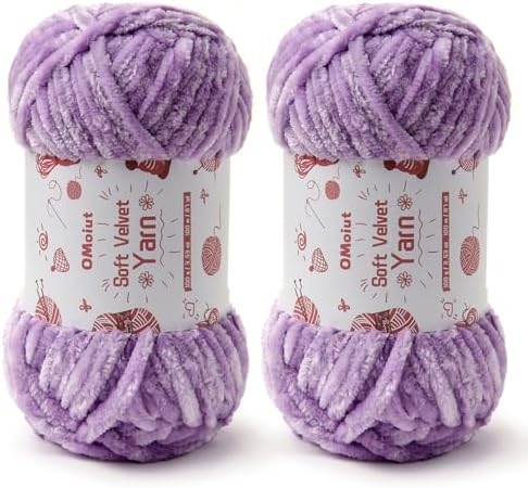 2x100g Fluffy Velvet Chenille Yarn for Crocheting and Knitting, 80m (87.5yd) Baby Yarn for Crocheting Soft, Crochet Chunky Yarns Amigurumi Yarns (2 Light Purple) by OMoiut