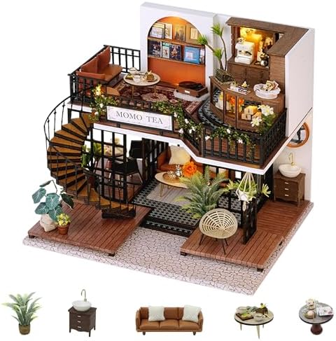 Flever Dollhouse Miniature DIY House Kit Creative Room with Furniture for Romantic Artwork Gift (Forest Teashop) by Flever