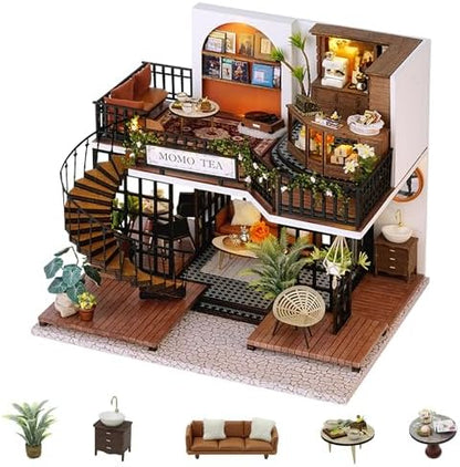 Flever Dollhouse Miniature DIY House Kit Creative Room with Furniture for Romantic Artwork Gift (Forest Teashop) by Flever