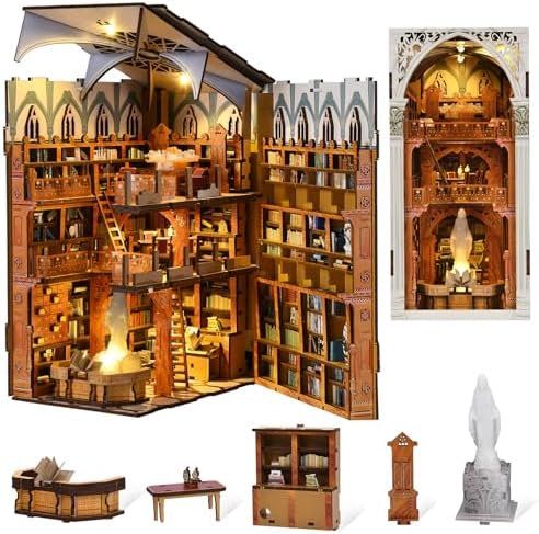 MiniCity Public Library DIY Book Nook Kit, Miniature House Puzzle with LED by MiniCity