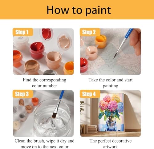 Mowana Easy Paint by Numbers Kit for Adults Beginners, Adult Painting Kit by Numbers with Frame and Easle, Stretched Canvas Hydrangea Paint by Number Kit, 8x12inch - Image 4