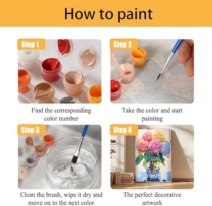 Mowana Easy Paint by Numbers Kit for Adults Beginners, Adult Painting Kit by Numbers with Frame and Easle, Stretched Canvas Hydrangea Paint by Number Kit, 8x12inch - Image 4