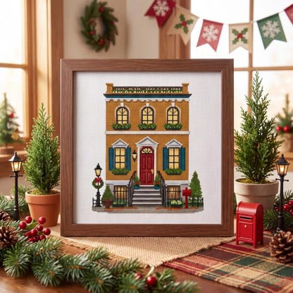 XunYee 25 Pcs Christmas Village House 18 Mesh Needlepoint Canvas Kit - Image 6