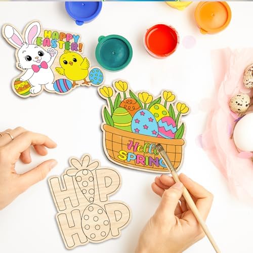 Yuntau 24 Pcs Color Your Own Easter Crafts Bunny Egg DIY Wooden Tabletop Signs Happy Easter Craft Kits Centerpiece Art Signs Table Decorations for Spring Home Activities Gifts Party Favors - Image 6