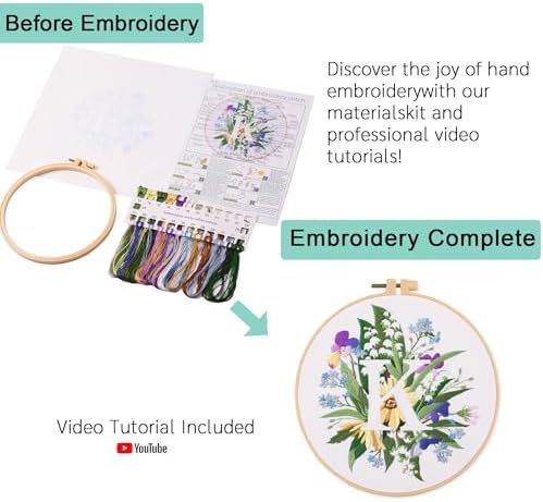 Harimau Letter K Pattern Embroidery Kit for Adult Beginners, Complete Starter Pack with 1 Hoop, Needles, Instruction Guide & Embroidery Stitch Video Tutorials - Image 3