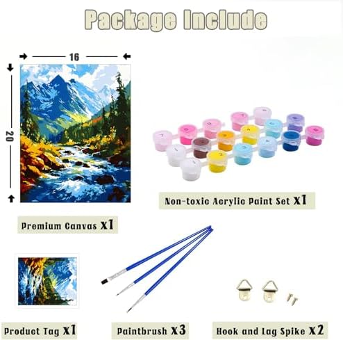 Yunnuo Paint by Numbers Kit for Adults, Mountain River Landscape, DIY Acrylic Painting, 16 x 20 in, with 3 Paintbrushes, Wall Art Decor - Image 5