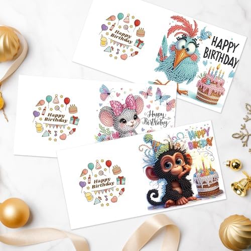 Focart 6-Pack Pets Birthday Diamond Painting Greeting Card Kits, Special Shaped Diamonds Painting, DIY Handcraft for Relatives and Friends with Wishes,Unique Design Crafting for Birthday Cards - Image 6