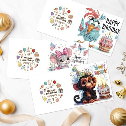 Focart 6-Pack Pets Birthday Diamond Painting Greeting Card Kits, Special Shaped Diamonds Painting, DIY Handcraft for Relatives and Friends with Wishes,Unique Design Crafting for Birthday Cards - Image 6