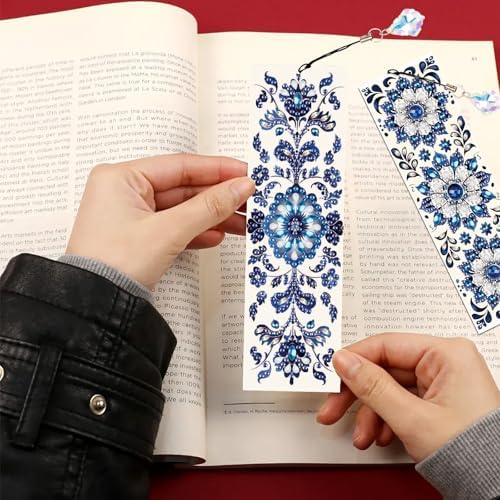 4pcs Diamond Art Bookmark Set - Blue and White Porcelain Pattern, Crystal Water Diamond Art Gift with Diamond Pendant, Suitable for Office, School Reading Enthusiasts, DIY Crafts Gifts, Birthday Gifts - Image 5
