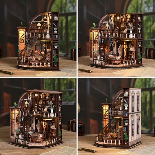 DIY Book Nook Kit with LED Light, Miniature Dollhouse, 3D Wooden Puzzle, Bookshelf Insert Decor Craft Gift (Bacchus Bookstore) - Image 5