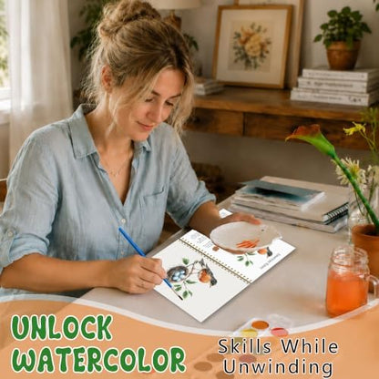 North American Bird Watercolor Workbook for Beginner, Watercolor Painting Book with 12 Different Pretty Bird Designs Include Cardinal Robin Song Birds, Water Coloring Book Set with Palette and Brush - Image 5