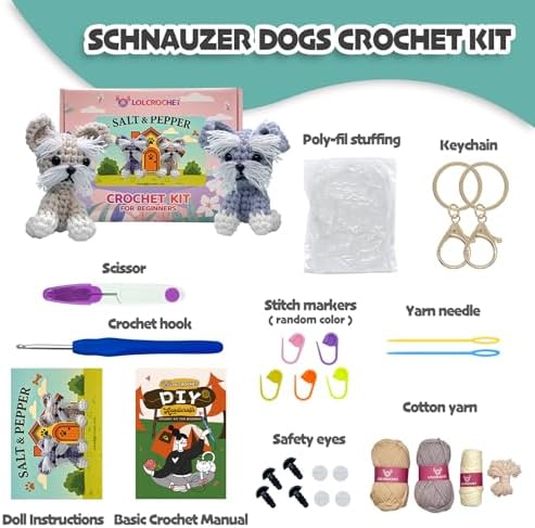 Dog Crochet Kit for Beginners, Learn Crochet Animal Kit, Include Video Tutorial & Manual, Easy Knitting Yarn for Adult, DIY Holiday Birthday Gift Idea(2pack Schnauzer Puppy) - Image 3