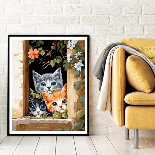 Natuyalo Painting by Numbers for Adults - Three Little Kittens Adult Paint by Number Kits for Beginners, Animals Cats DIY Art Craft Kits for Ideal Gift No Frame (16x20 Inch) - Image 3
