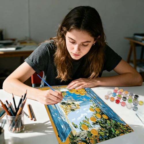 AIRDEA Landscape Paint by Numbers for Adults,Seaside Scenery Painting by Number Kits on Canvas,Frameless,16x20in DIY Acrylic Painting for Beginner,Home Wall Decor - Image 5