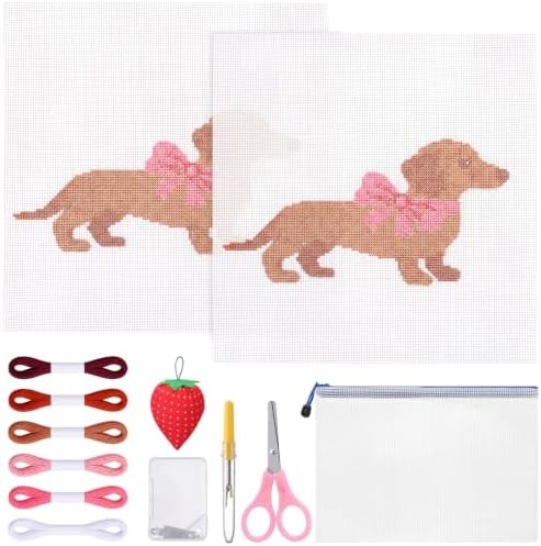 XunYee Needlepoint Canvas Kit, Dachshund with A Bow by XunYee