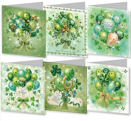 6Pcs St. Patrick's Day Greeting Card DIY Diamond Art Painting Greeting Cards Special Shaped Diamond Blessing Folding Card Kit Arts Crafts for Holiday Festival-Balloon by BAYUNOESparkDiamondCraft