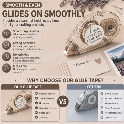 MARCADORUS Double Sided Tape Roller, Scrapbook Tape Runner Extra Long 52Ft - Image 4