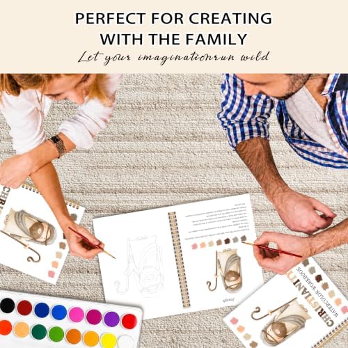Easy Christianity Watercolor Workbook for Beginners, Water Coloring Book, 18 Colors Watercolor Paint Set, 12 Patterns Watercolor Kit, Faith-Based, Relaxing DIY Art Gift for Adults (Jesus) - Image 6