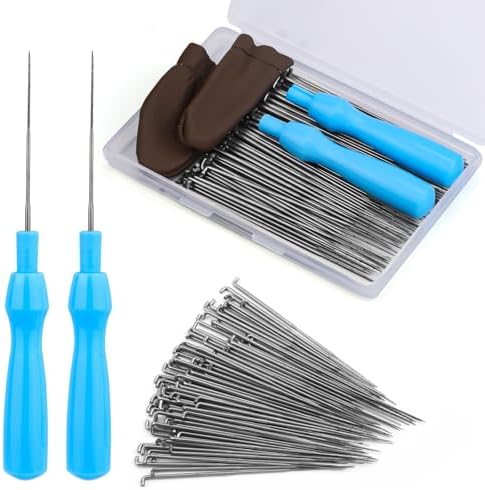 QMNNMA 100Pcs Needle Felting Needles, Needle Felting Tools for Beginners, Wool Felting Needles with 2 Single Needle Handle Fingercots for Wool Projects (L) by Qmnnma