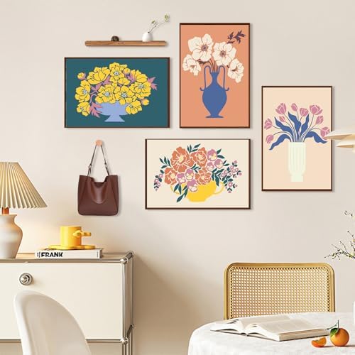 4 Pack Paint by Numbers Kit for Adults with Frame, Flowers & Floral Vase - Image 3