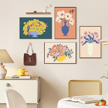 4 Pack Paint by Numbers Kit for Adults with Frame, Flowers & Floral Vase - Image 3