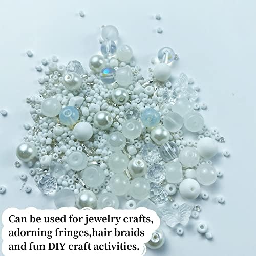 Assorted Glass Resin Beads Multi Size Colors Smooth Cracked Gravel Millet Spacer Beads for Bracelets Necklace Earring DIY Jewelry Making Craft (White Series) - Image 5