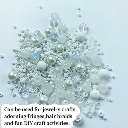 Assorted Glass Resin Beads Multi Size Colors Smooth Cracked Gravel Millet Spacer Beads for Bracelets Necklace Earring DIY Jewelry Making Craft (White Series) - Image 5