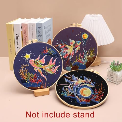 Konrisa Stamped Embroidery Kit for Adults, 3 Set Elegant Goldfish DIY Sewing Needlepoint Cross Stitch Kit with Embroidery Floss,Hoops,Color Thread,Needle,1 pc Hoop - Image 3
