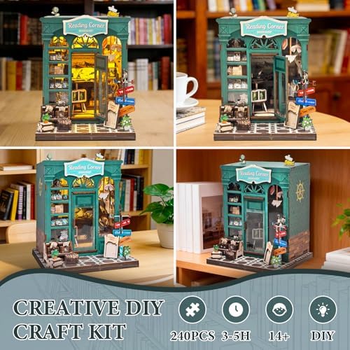 DIY Miniature Dollhouse Book Nook Kit – Reading Corner Bookshop Bookshelf Insert with LED Lights, Tiny House Model for Adults & Teens, Booknook Library Home Decor & Gift Idea for Family and Friends - Image 5