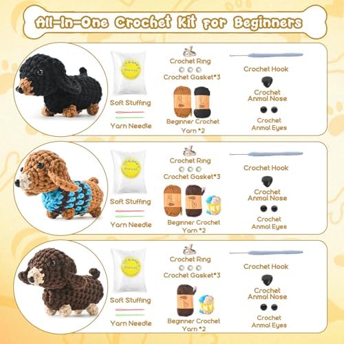 Zummipals Crochet Kit for Beginners, Easy Crochet Kit for Adults w Step-by-Step Vid Tutorials, Beginner Knitting Kit, Makes Crochet Animals Dachshund Crochet Kits, Ideal Crochet Gifts (30% EX Yarn) - Image 4