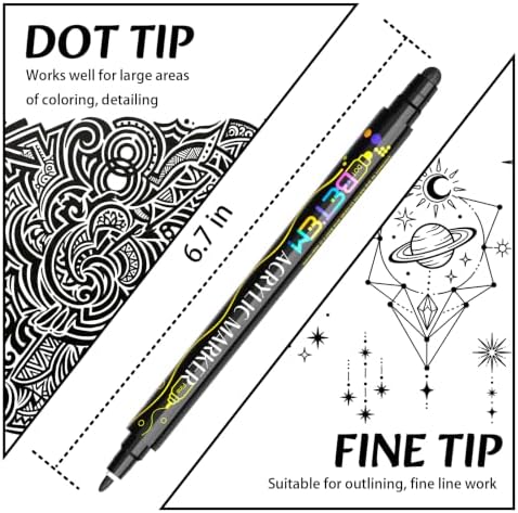 Betem 6 Black Dual Tip Acrylic Paint Markers, Fabric Decorating Kits - Image 2