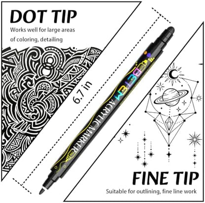 Betem 6 Black Dual Tip Acrylic Paint Markers, Fabric Decorating Kits - Image 2