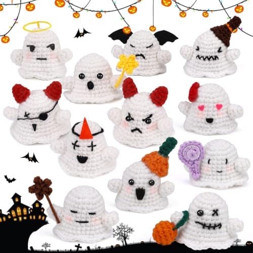 Pnytty 12Pcs Ghost Family Crochet Kit for Beginners, Crochet Starters Kits by Pnytty