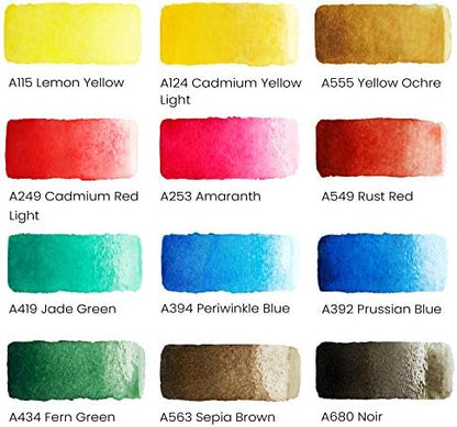 ARTEZA Watercolor Paint Set, 12 Half Pans, Tin Box and Water Brush Pen - Image 2