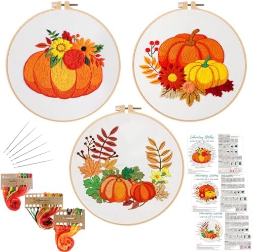 Louise Maelys 3 Set Embroidery Kit for Beginners with Pumpkin Harvest by LouiseMaelys