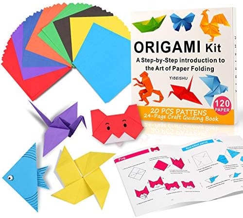 Origami Kit For kids ,120 Sheets Origami Paper with Instructions Book, 6x6 Inch square easy single Sided Square Colorful Folding Paper Set for Adults Beginners Activity by Yibeishu