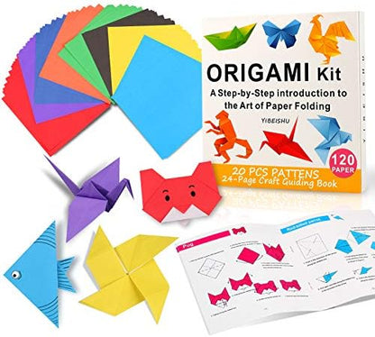Origami Kit For kids ,120 Sheets Origami Paper with Instructions Book, 6x6 Inch square easy single Sided Square Colorful Folding Paper Set for Adults Beginners Activity by Yibeishu