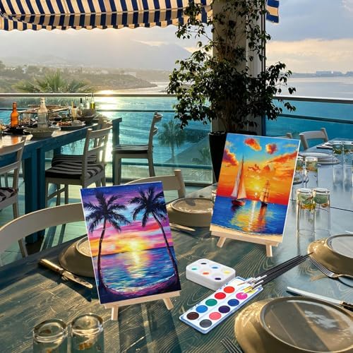 Ctosree 12 Sets Pre Drawn Canvas Kit for Painting,Summer Sunset,8 x 10 in - Image 6
