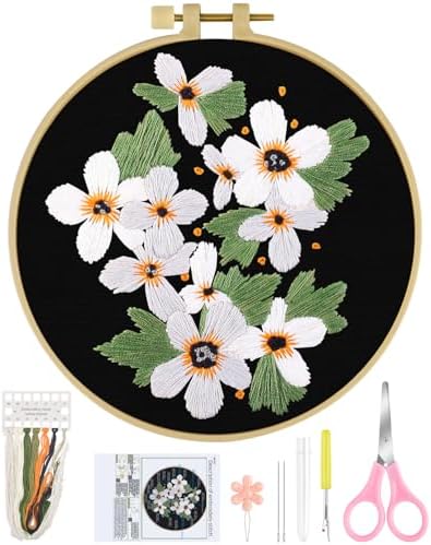ERKOON Embroidery Kit for Beginners, Flower Cross Stitch Set Include Embroidery Cloth Hoops Threads for Craft Lover Hand Stitch with Embroidery Skill Techniques (Wildflowers) by ERKOON
