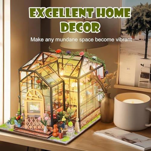 Book Nook Kit, 3D Wooden Puzzles Flower House Dollhouse with LED Light - Image 2