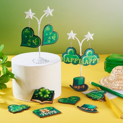 EEE ELECRELIVE 20Pcs St. Patrick's Day Earring Set Green Shamrock Charms Wood Dangle Earrings Bulk Green Leaf Wooden Pendants Shamrock Charms with Earring Hooks for Women Jewelry - Image 3