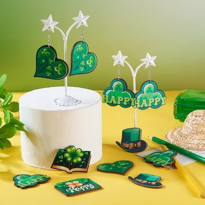 EEE ELECRELIVE 20Pcs St. Patrick's Day Earring Set Green Shamrock Charms Wood Dangle Earrings Bulk Green Leaf Wooden Pendants Shamrock Charms with Earring Hooks for Women Jewelry - Image 3