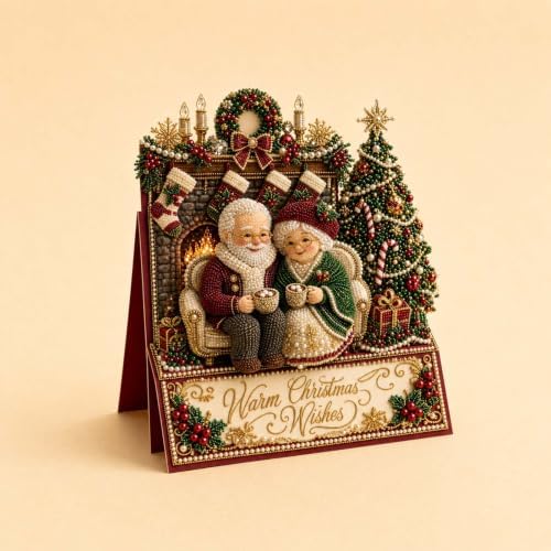 Christmas Diamond Art Greeting Cards Kit for Adults, 6 Pcs DIY Diamond Painting Christmas Cards with Envelopes, 3D Pearl Rhinestone Santa Claus and Grandma Card Making Craft, Handmade Holiday Gifts - Image 4