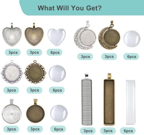 Bezel Pendant Trays with Glass Cabochons for Jewelry Making, 5 Styles - Image 2