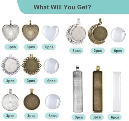 Bezel Pendant Trays with Glass Cabochons for Jewelry Making, 5 Styles - Image 2
