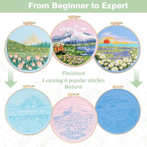 RidaaFri Embroidery Kit for Beginners, 3PC Floral Mount Sunshine Patterns - Image 2