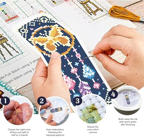 FREEBLOSS 6 Set Cross Stitch Bookmark Kits Dreamcatcher Pattern Stamped Embroidery Kit Stitch Bookmarks DIY Book Marks Printed Cross Stitch Kits with Instructions for Beginners Adults 8''x2.4'' - Image 4