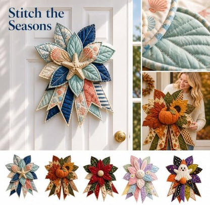 TREBIN 2026 DIY Quilted Halloween Pumpkin Door Hanger Kit, Wreath Patchwork Bow Sewing Kit, Fabric Sewing Craft for Adults & Beginners, Fall Wall Decor, Seasonal Holiday Gift (Owl) - Image 2